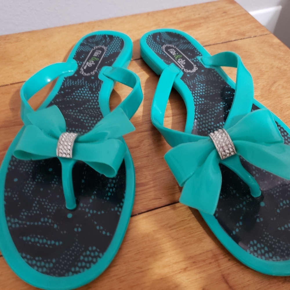 GUC Bluegreen Flip Flops with Rhinestones on Bows